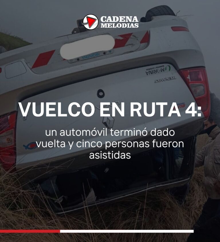 Vuelco en Ruta 4: un automóvil terminó dado vuelta y cinco personas fueron asistidas