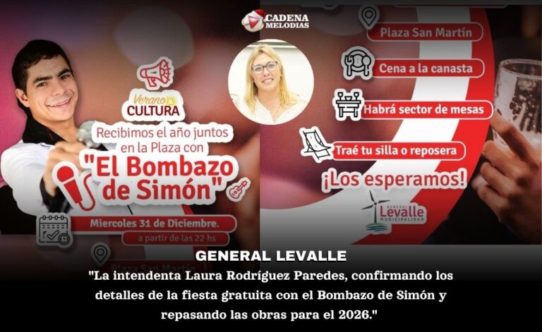 General Levalle se alista para una despedida de año comunitaria con el show estelar del Bombazo de Simón