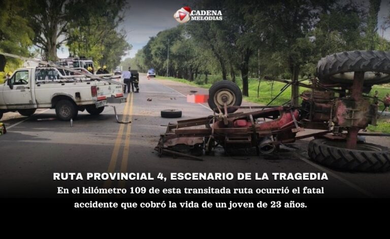Tragedia en Córdoba: Joven de 23 años muere tras volcar tractor en ruta provincial 4