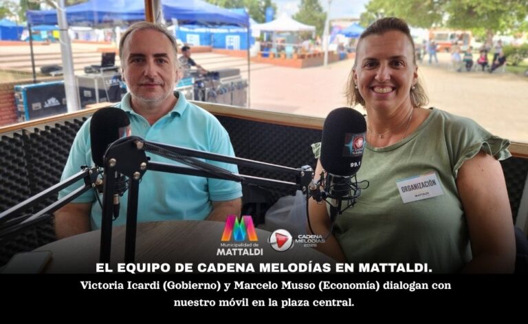 Victoria Icardi y Marcelo Musso reciben al móvil de Cadena Melodías en la Fiesta de Mattaldi