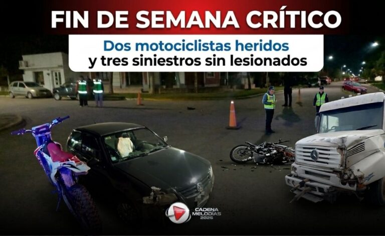 Dos motociclistas heridos y tres siniestros sin lesionados: fin de semana crítico en rutas de Serrano, General Levalle y Laboulaye
