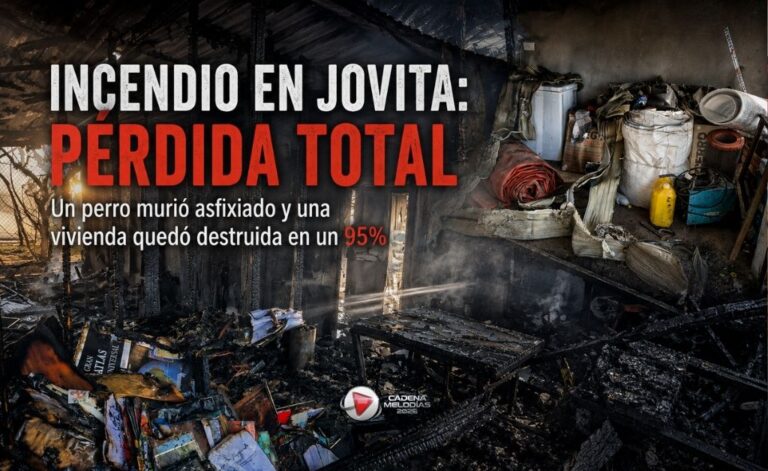 🔥 Incendio devastador en Jovita: destrucción total de una vivienda y un perrito muerto por asfixia