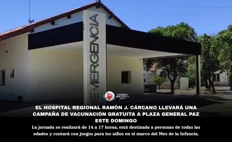 El Hospital Regional Ramón J. Cárcano llevará una campaña de vacunación a Plaza General Paz este domingo